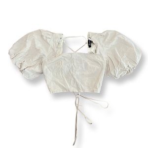 Petal & Pup Cream Puff Sleeve Lace-Up Crop Top | 8